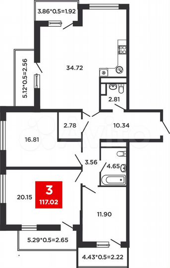 3-к. квартира, 117 м², 9/16 эт.
