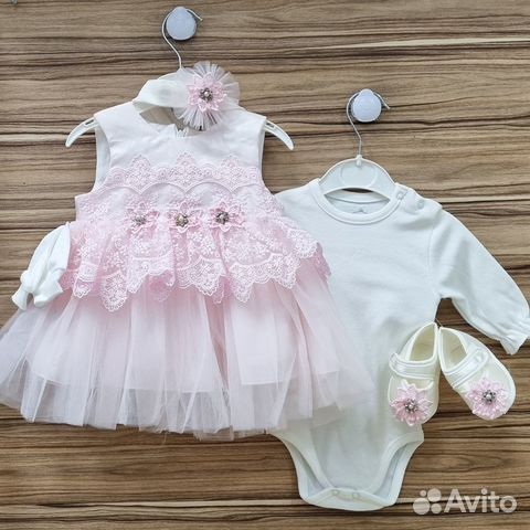 Комплект на выписку платье нарядное Турция