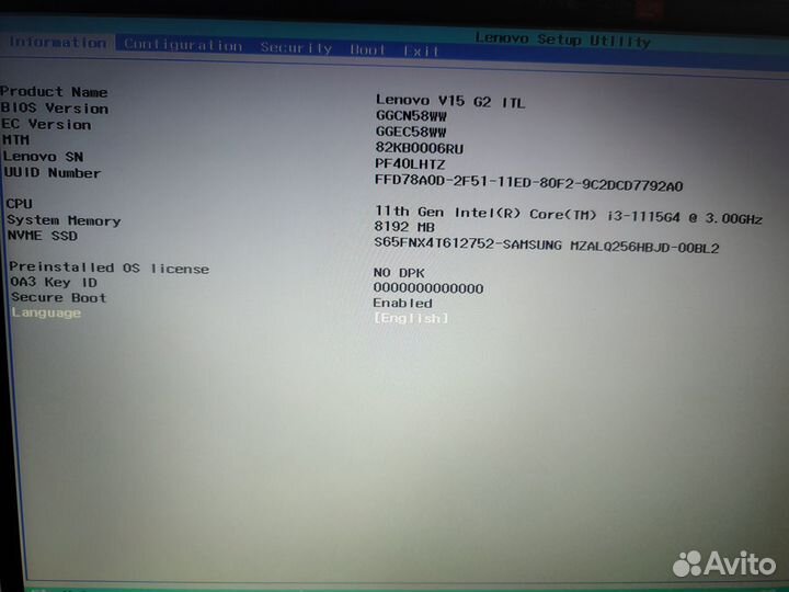 Lenovo V15 G2 ITL i3 1115G4 8 GB 256GB 15.6