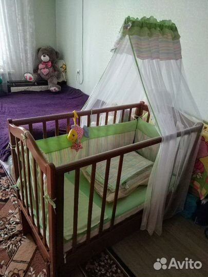 Детская кроватка - маятник массив кокосовый матрас