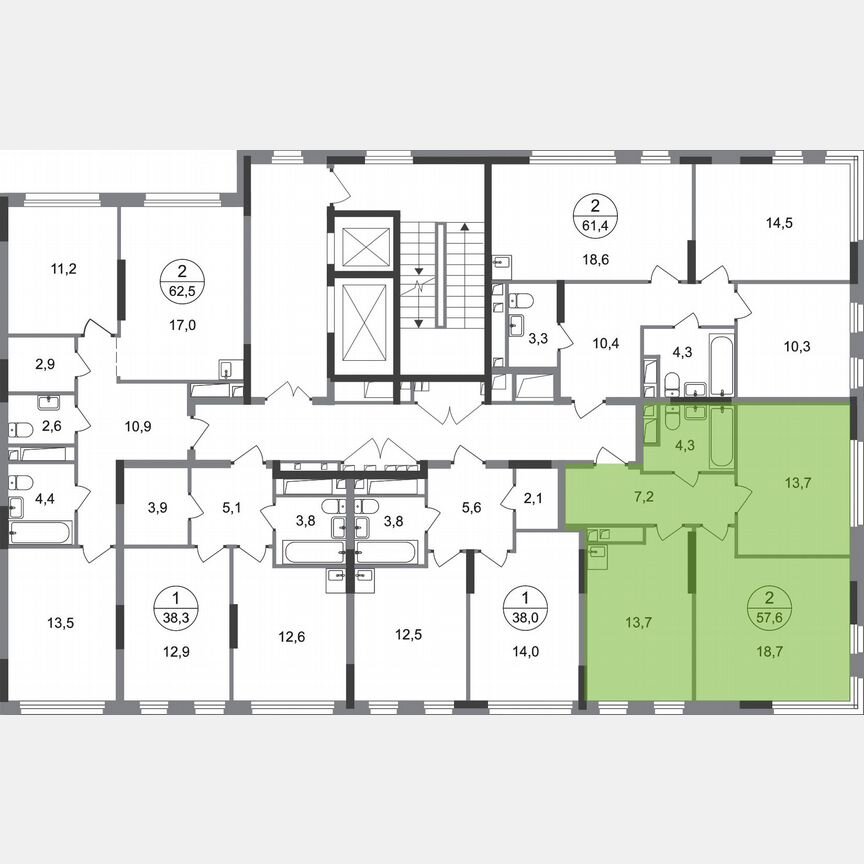 2-к. квартира, 57,6 м², 11/17 эт.