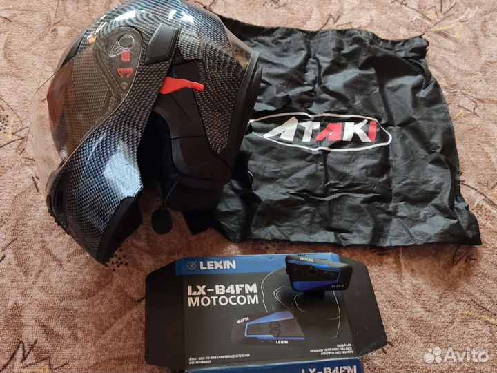 Шлем ataki FF902 Carbon черно-серый с гарнитурой