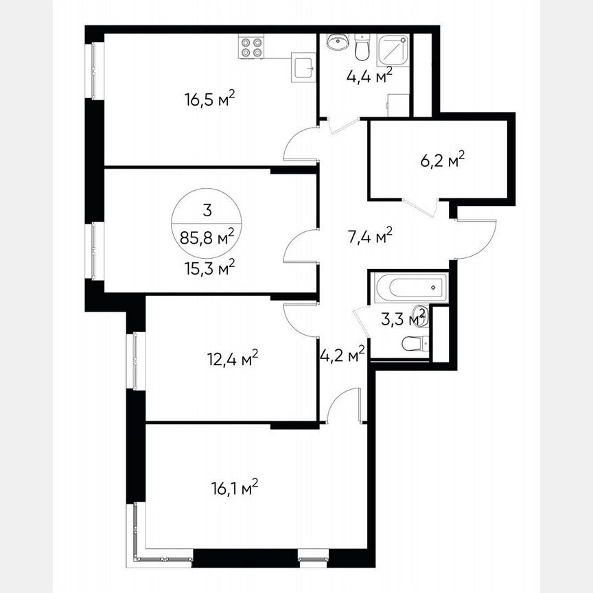 3-к. квартира, 85,8 м², 7/19 эт.