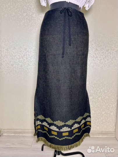 Юбка-ковровка,тканная,с бахромой,42, этника,винтаж