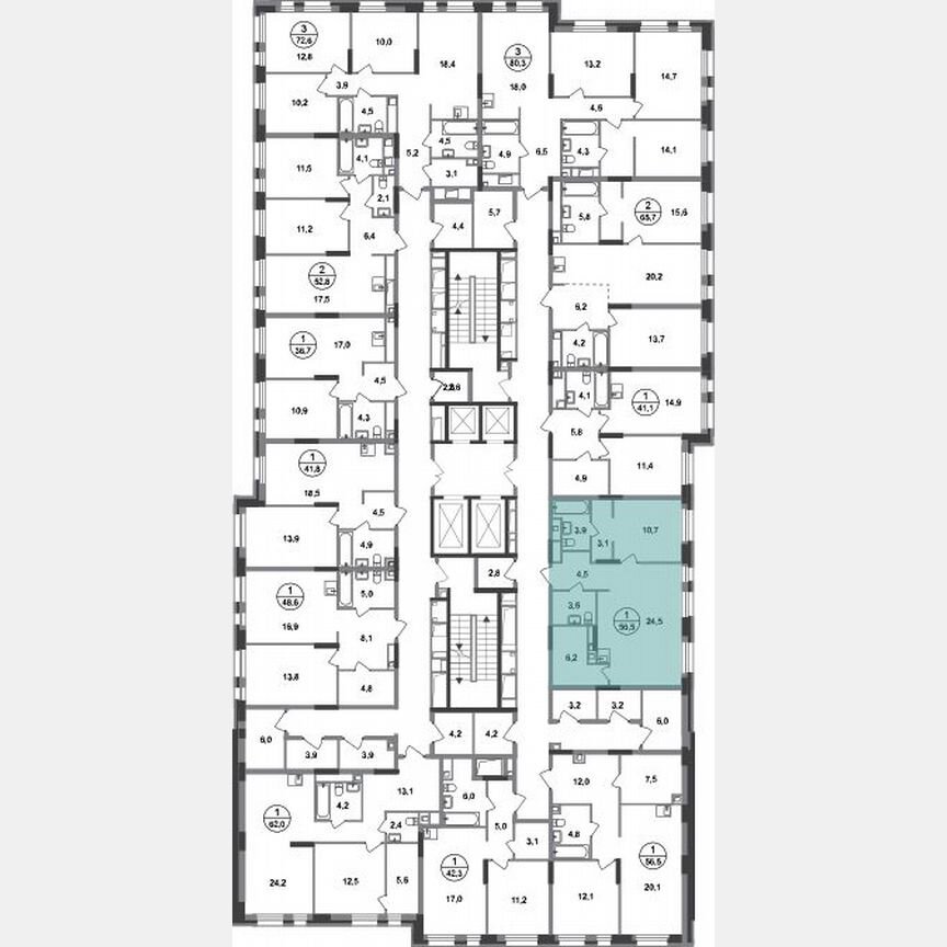 1-к. квартира, 56,5 м², 2/20 эт.