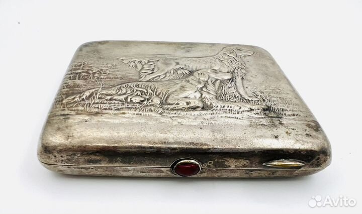 СССР. Портсигар Собаки на охоте. Серебрение