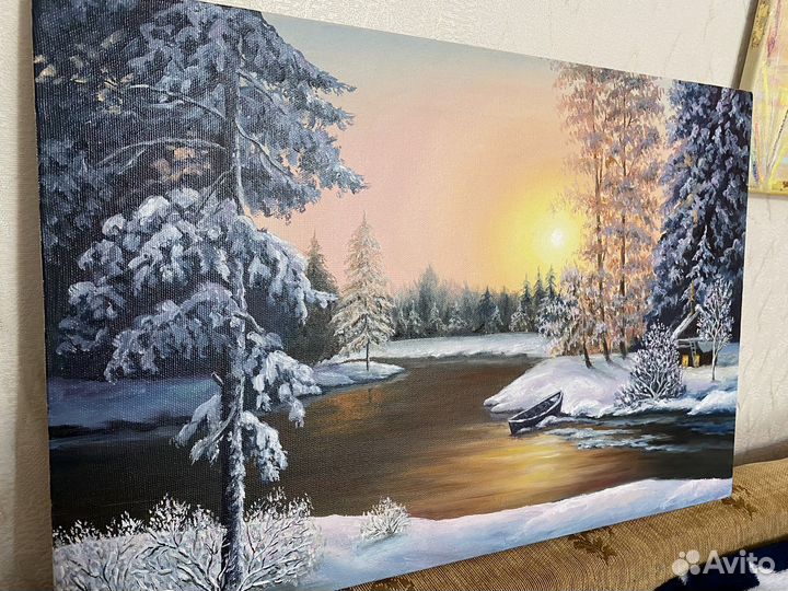 Зимний пейзаж картина маслом