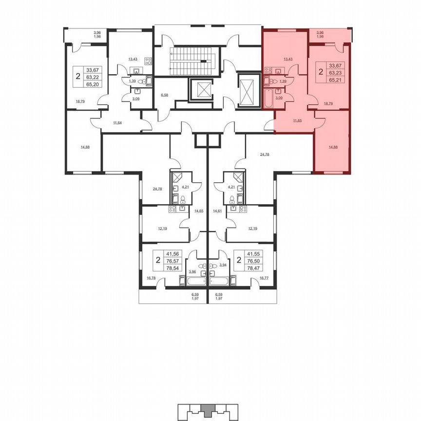 2-к. квартира, 65,2 м², 5/19 эт.