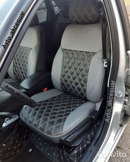 Чехлы Лада Гранта фл - Веста Черно-серые