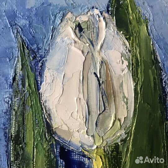 Картина маслом. Белые тюльпаны. 30х30