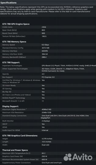 Видеокартаnvidia GTX 780 3gb