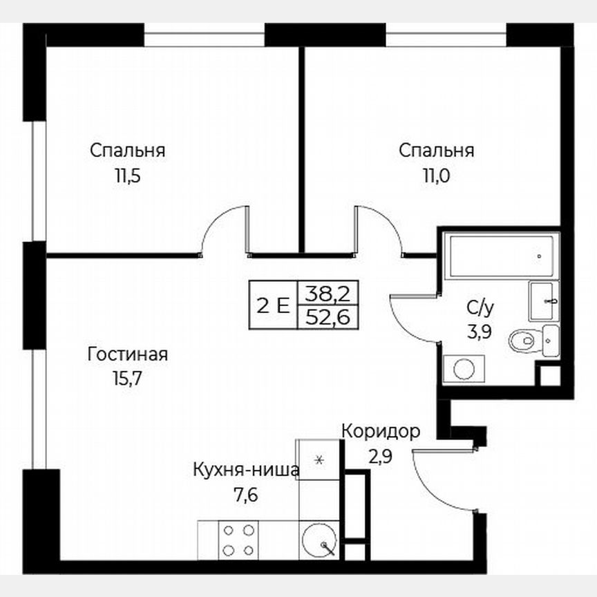 2-к. апартаменты, 52,6 м², 5/30 эт.