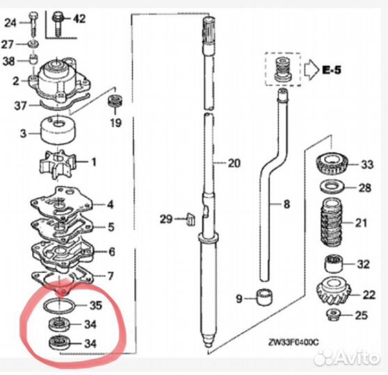 Сальники гребного вала редуктора Honda BF40-50