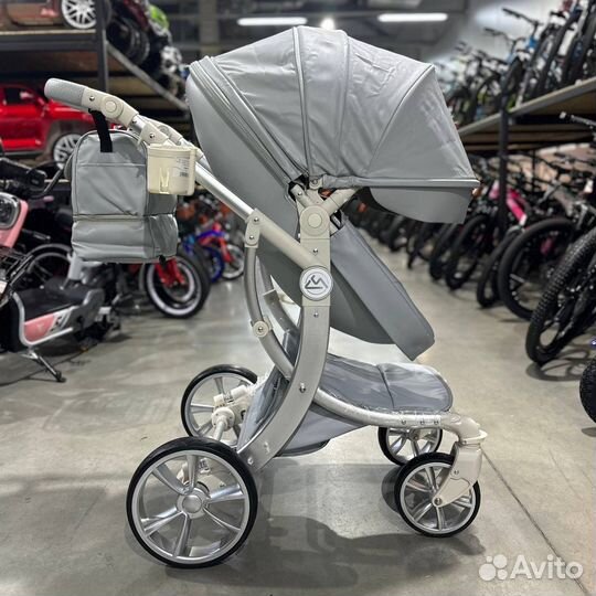 Новая коляска 3в1 эко кожа серая