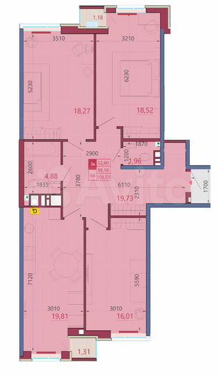 3-к. квартира, 103,5 м², 6/12 эт.