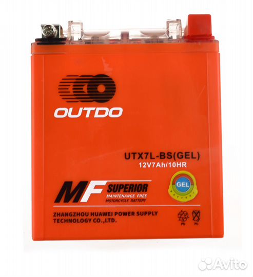 Акб outdo GEL 12В 7А-ч (UTX7L-BS) 112*68*130 (2023