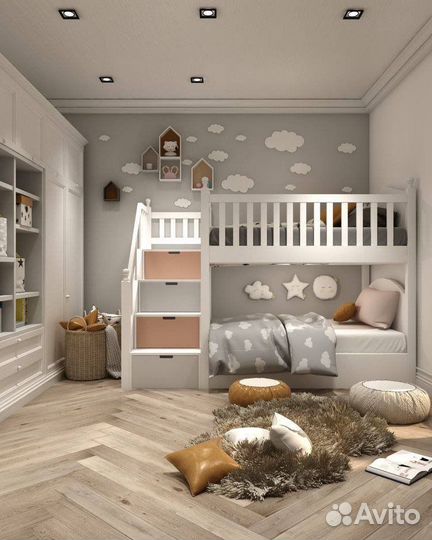 Детская двухъярусная кровать из дерева