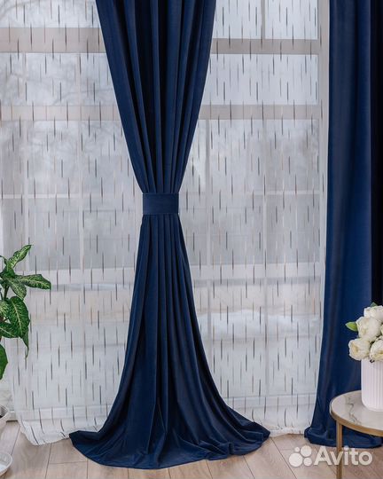 Шторы бархат Богема синий новые пошив