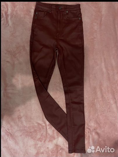 Джинсы кожаные брюки с высокой талией