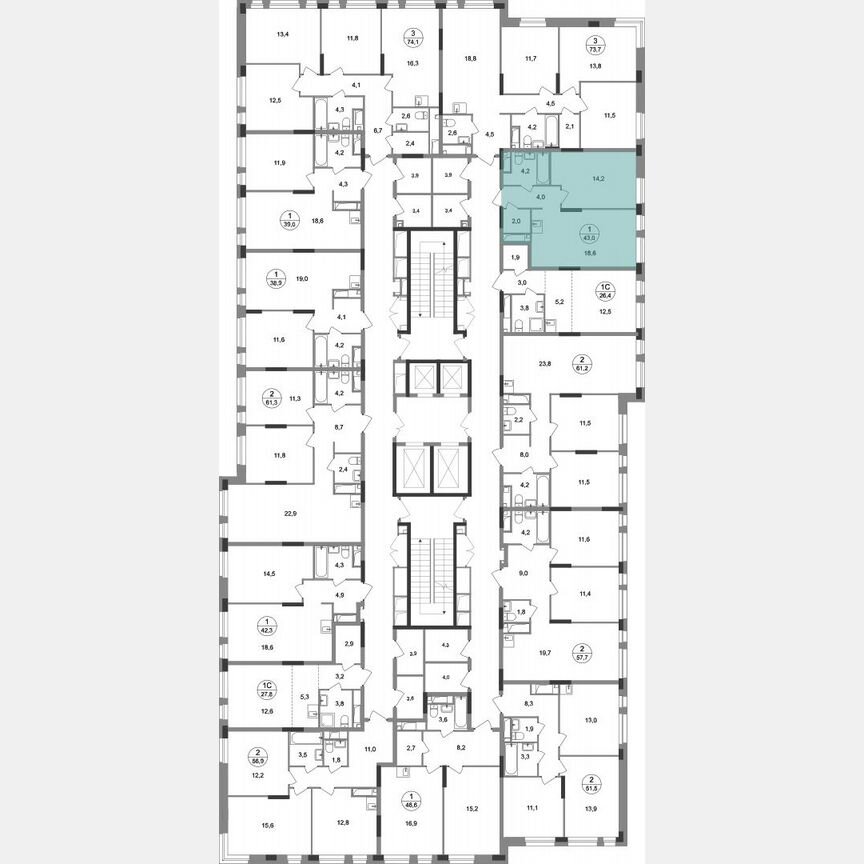 1-к. квартира, 43 м², 14/19 эт.