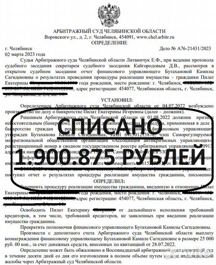 Банкротство физических лиц / Списание долгов