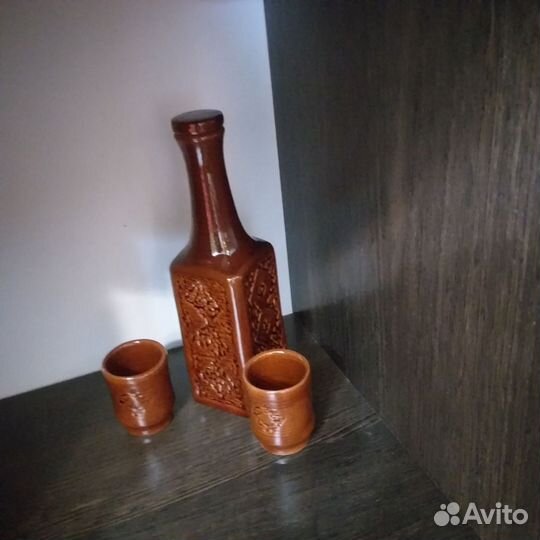 Графин(кувшин, штоф)глиняный с 2 стопочками