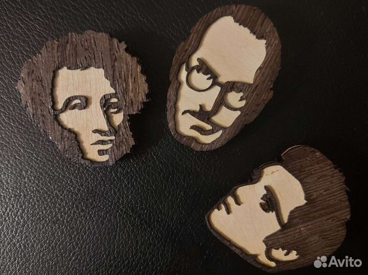 Значок Джобс Элвис Пушкин деревянные