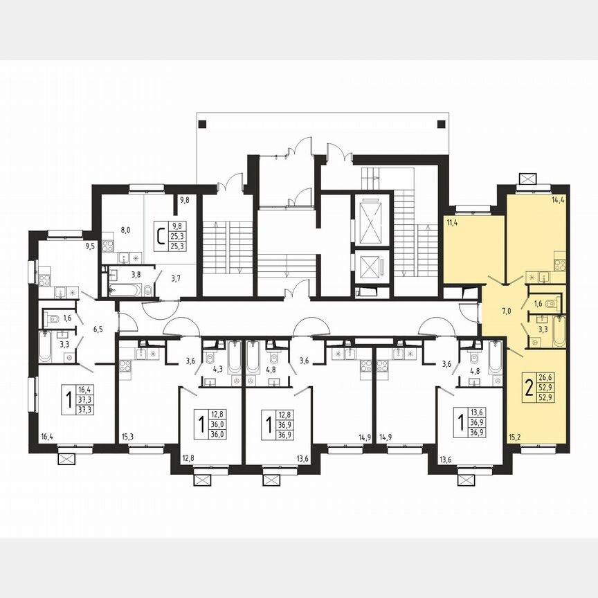2-к. квартира, 52,9 м², 1/10 эт.