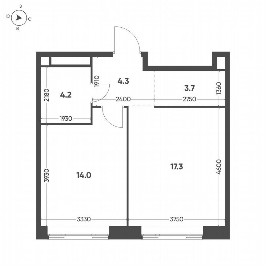 1-к. квартира, 43,5 м², 3/16 эт.