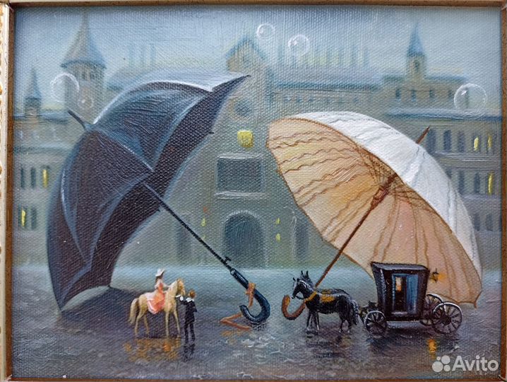 Картина маслом в золотистом багете