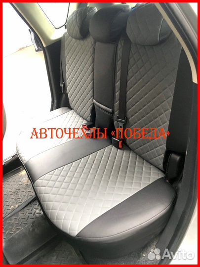 Чехлы Nissan Note из экокожи чёрно-серые Ромб