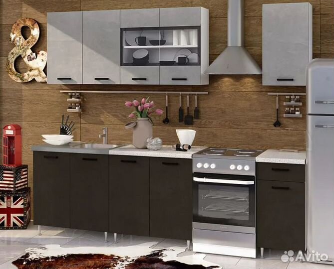 Кухня Рио 1.8 м бетон светлый / бетон темный