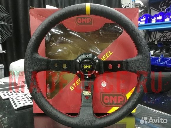Руль спортивный OMP кожа с выносом