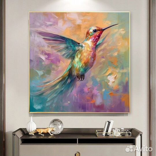 Нежная картина маслом на холсте Полет колибри