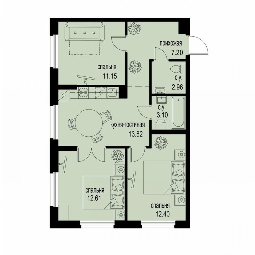 3-к. квартира, 63,2 м², 2/12 эт.