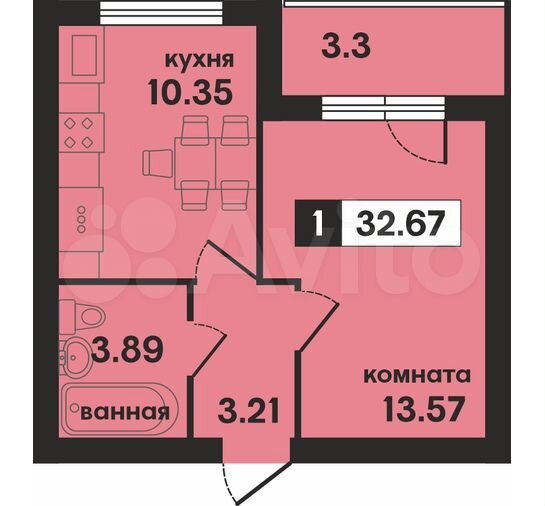 1-к. квартира, 32,7 м², 2/4 эт.