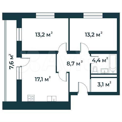2-к. квартира, 63,5 м², 1/5 эт.