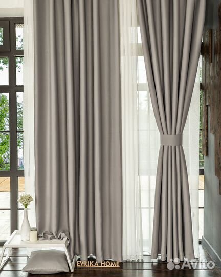 Портьеры блэкаут Марсель Французский серый шторы