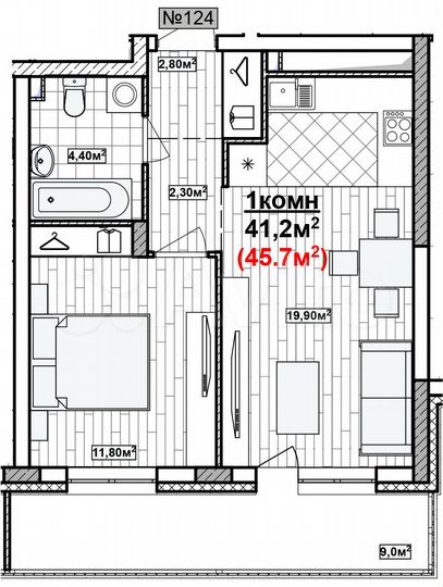 1-к. квартира, 45,7 м², 14/19 эт.