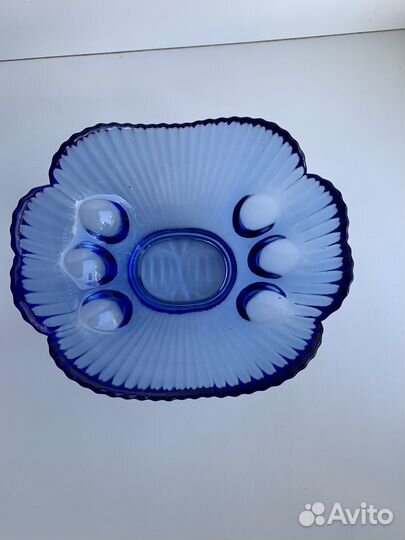 Ваза салатник синее стекло