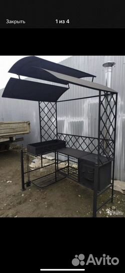 Кованый мангал с печкой и крышей