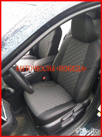 Чехлы Toyota Camry v50 из экокожи чёрно-серые Ромб