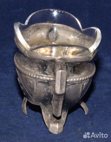 Старинная солонка стекло серебро