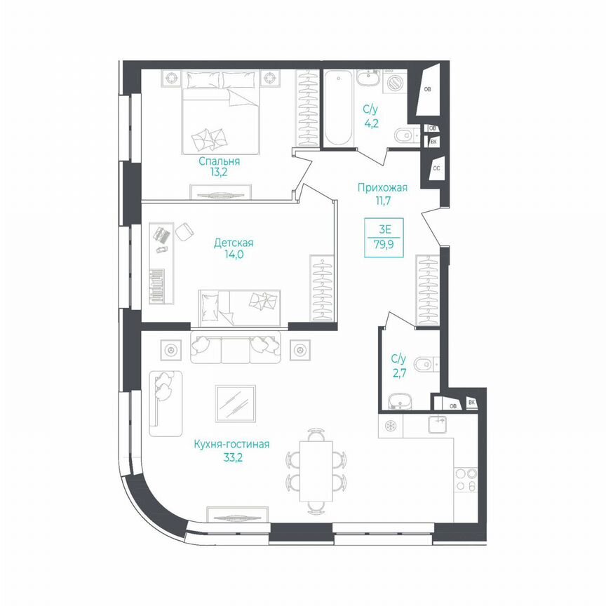 3-к. апартаменты, 79,6 м², 4/10 эт.