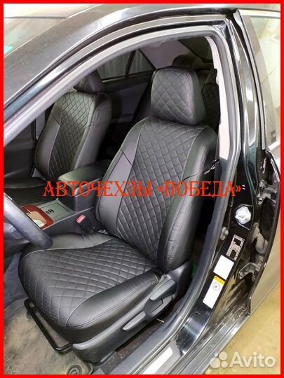 Чехлы Toyota Camry v50 из экокожи чёрные Ромб