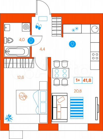 1-к. квартира, 41,8 м², 6/21 эт.