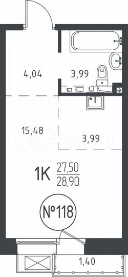 Квартира-студия, 28,9 м², 8/10 эт.