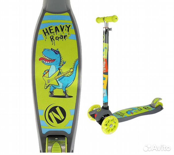 Самокат 3 колесный Дино упр наклоном 120/2*80