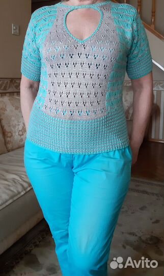 Летняя вязаная кофточка джемпер. Ручная работа