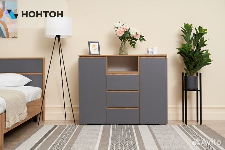 Комод Ирма дуб крафт золото / серый графит